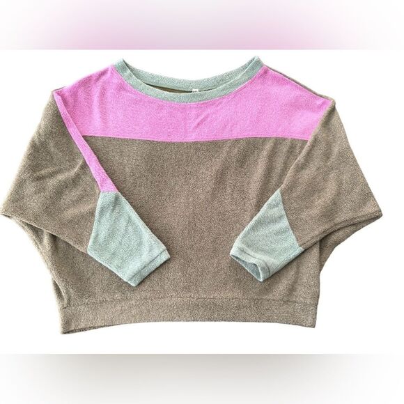 Free People Blue Monday Fleece Color Block Pullover Sweatshirt SZ Med OVERSIZED - Picture 1 of 4